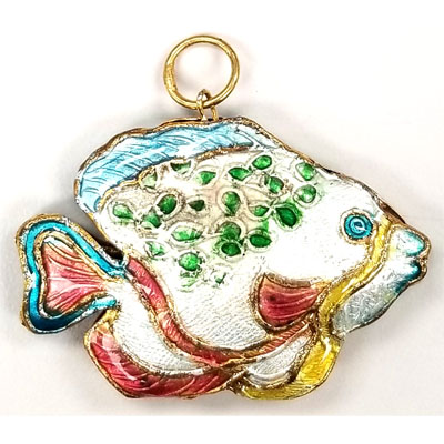 ENAMEL FISH (B) 30X42MM WHITE PENDANT